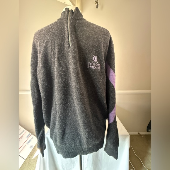 Wool St. Andrews “Old Course” Classic 1/4 Zip Sweater, Purple Saltire Stripe - Picture 10 of 11